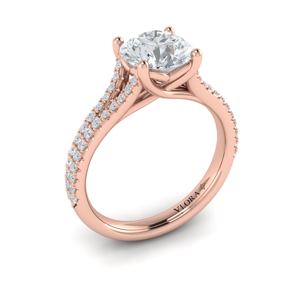 18kt Rose Gold Cathedral Split Shank Diamond Ring