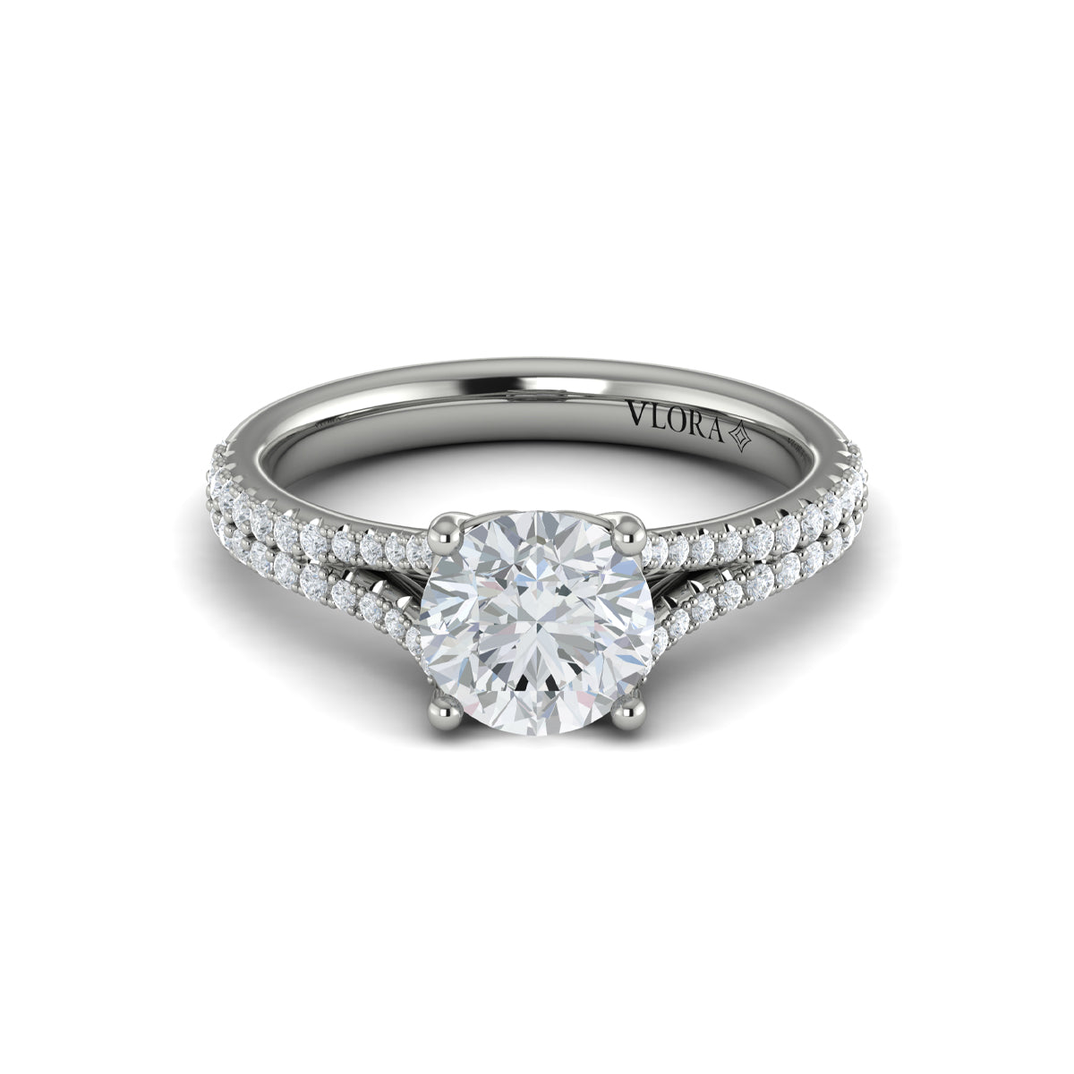 14K White Gold Cathedral Split Shank Diamond Ring