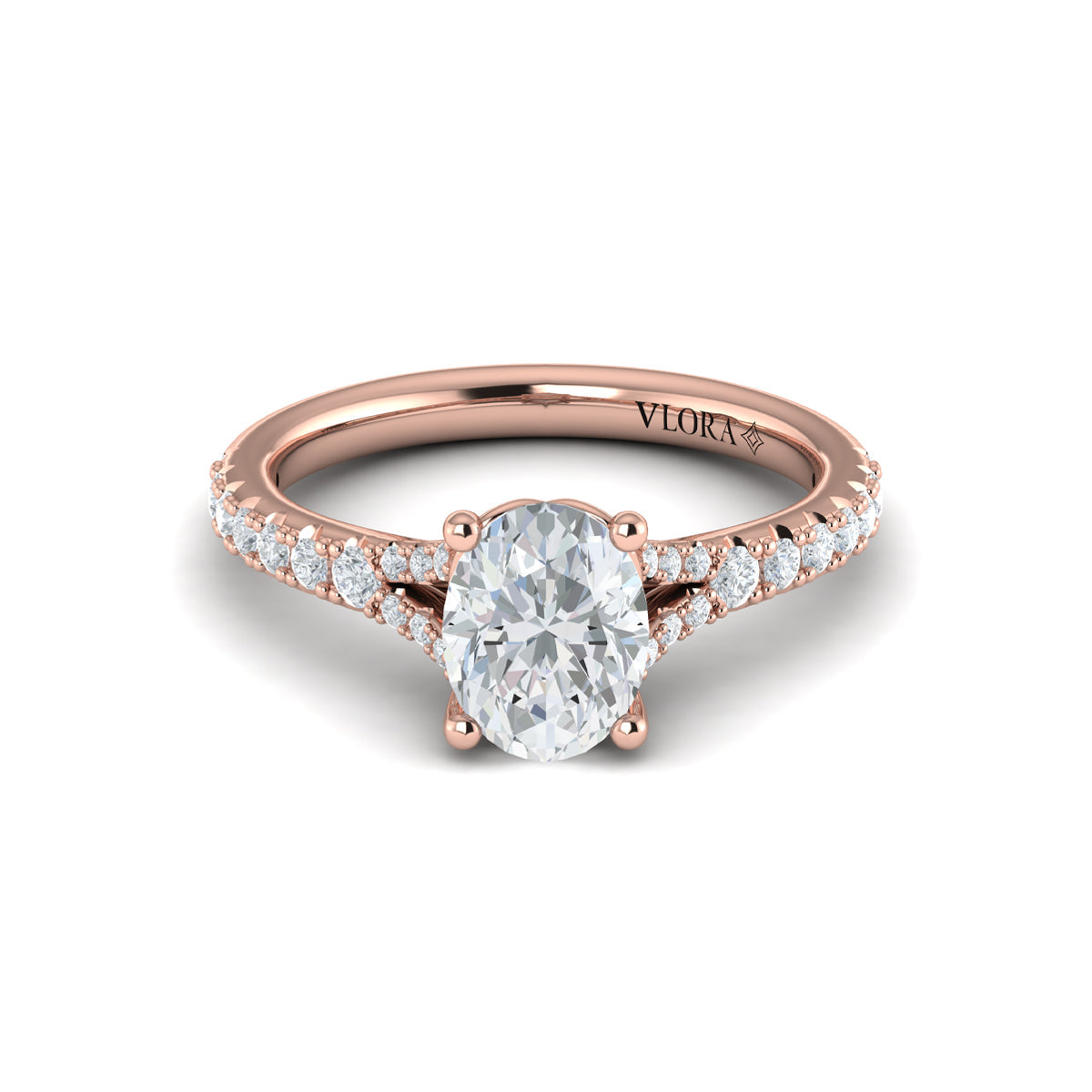 18kt Rose Gold Oval Diamond Split Shank Engagement Ring
