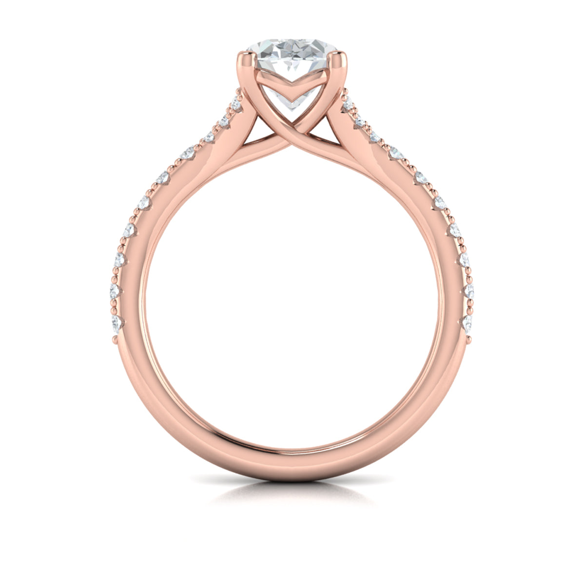 18kt Rose Gold Oval Diamond Split Shank Engagement Ring
