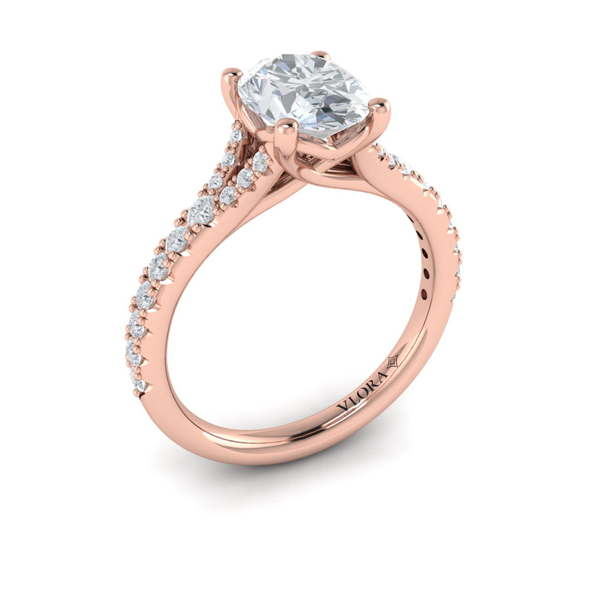 18kt Rose Gold Oval Diamond Split Shank Engagement Ring