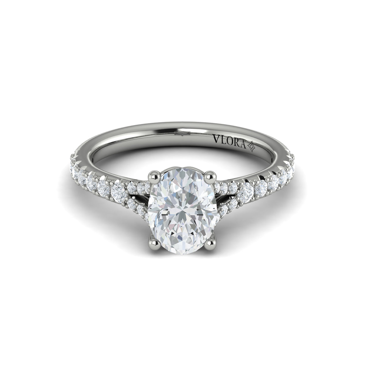 14K White Gold Oval Diamond Split Shank Engagement Ring
