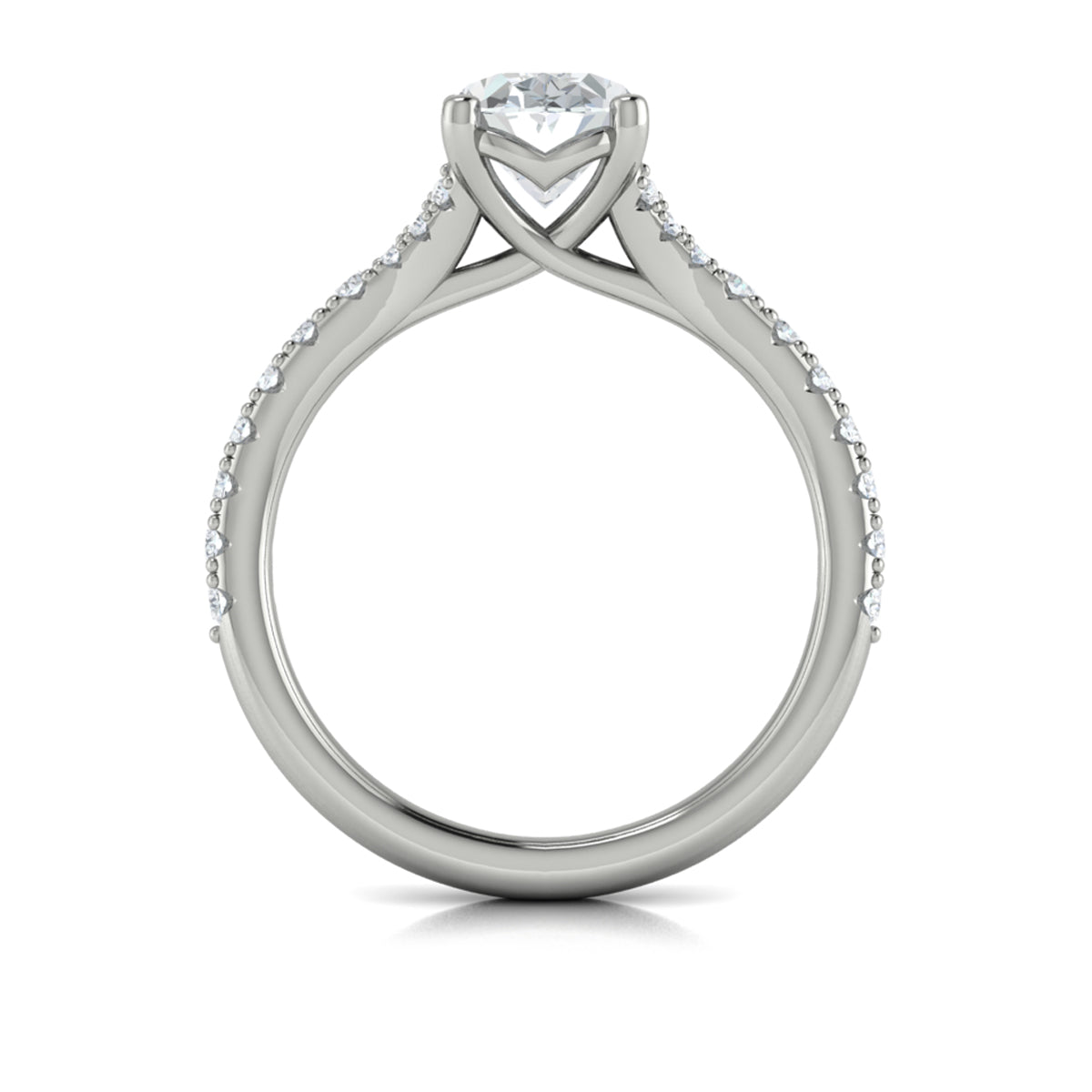 14K White Gold Oval Diamond Split Shank Engagement Ring