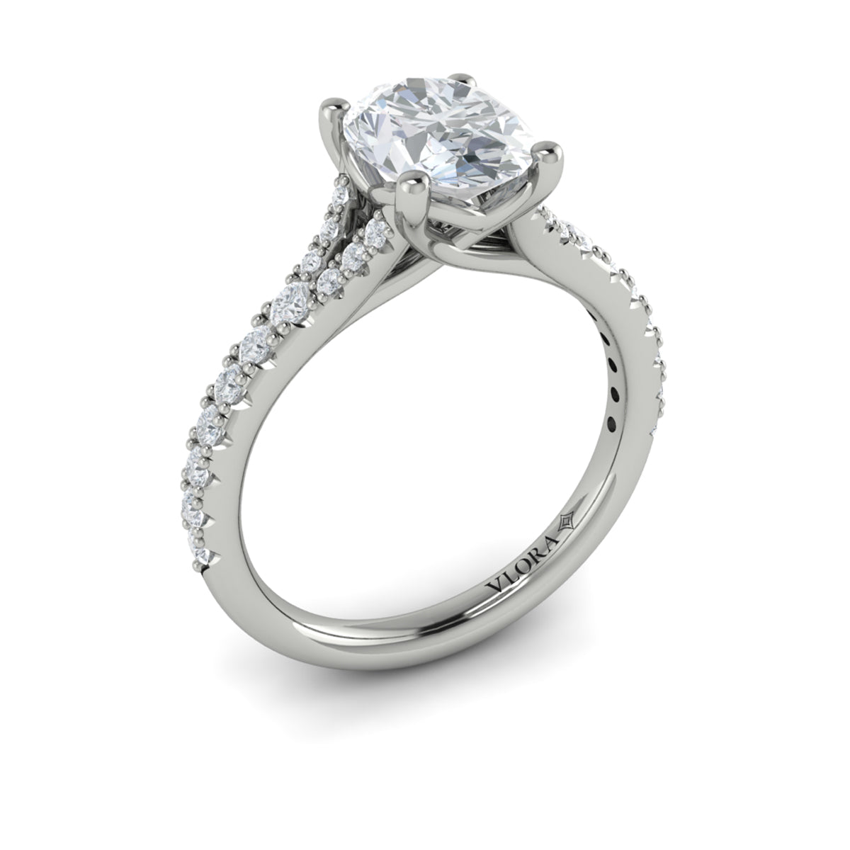 14K White Gold Oval Diamond Split Shank Engagement Ring