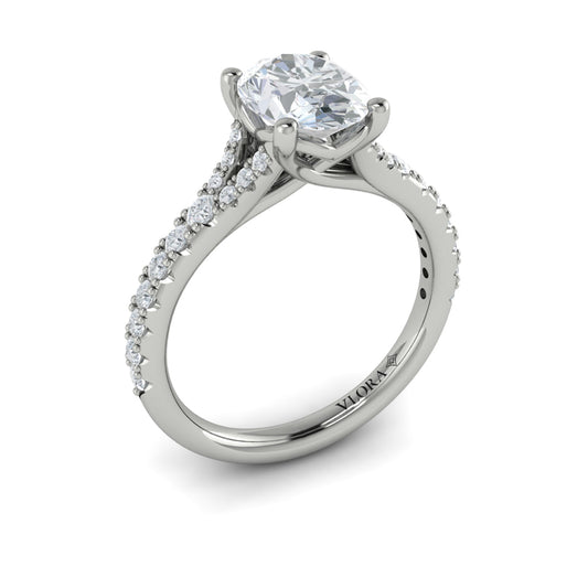14K White Gold Oval Diamond Split Shank Engagement Ring