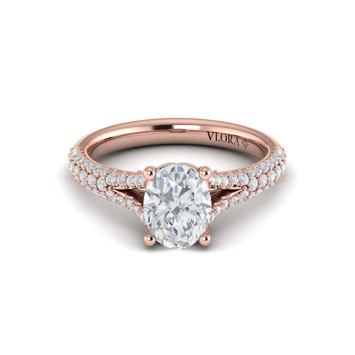 18kt Rose Gold Oval Diamond Cathedral Engagement Ring