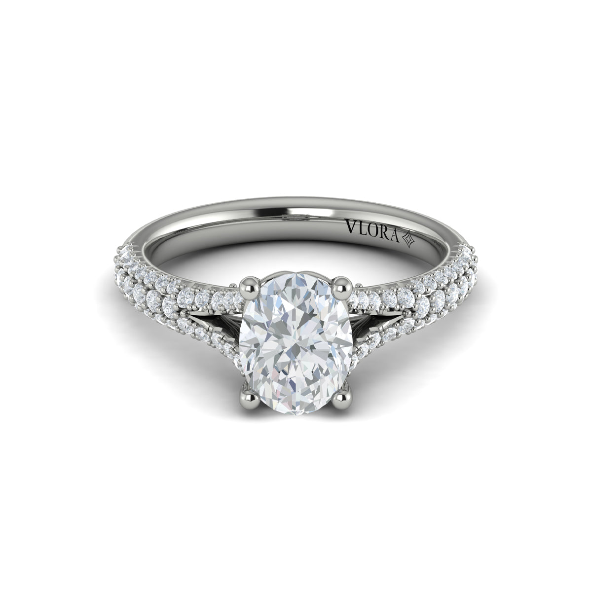 14K White Gold Oval Diamond Cathedral Split Shank Ring