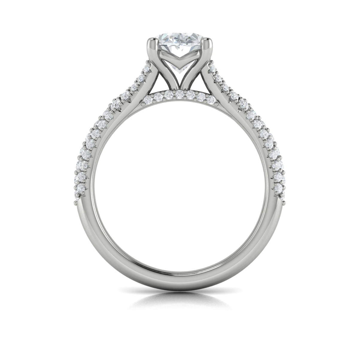 14K White Gold Oval Diamond Cathedral Split Shank Ring