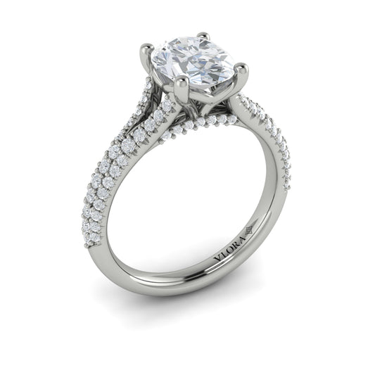 14K White Gold Oval Diamond Cathedral Split Shank Ring