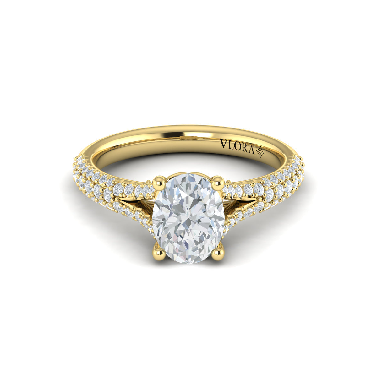 14kt Yellow Gold Oval Diamond Cathedral Split Shank Ring