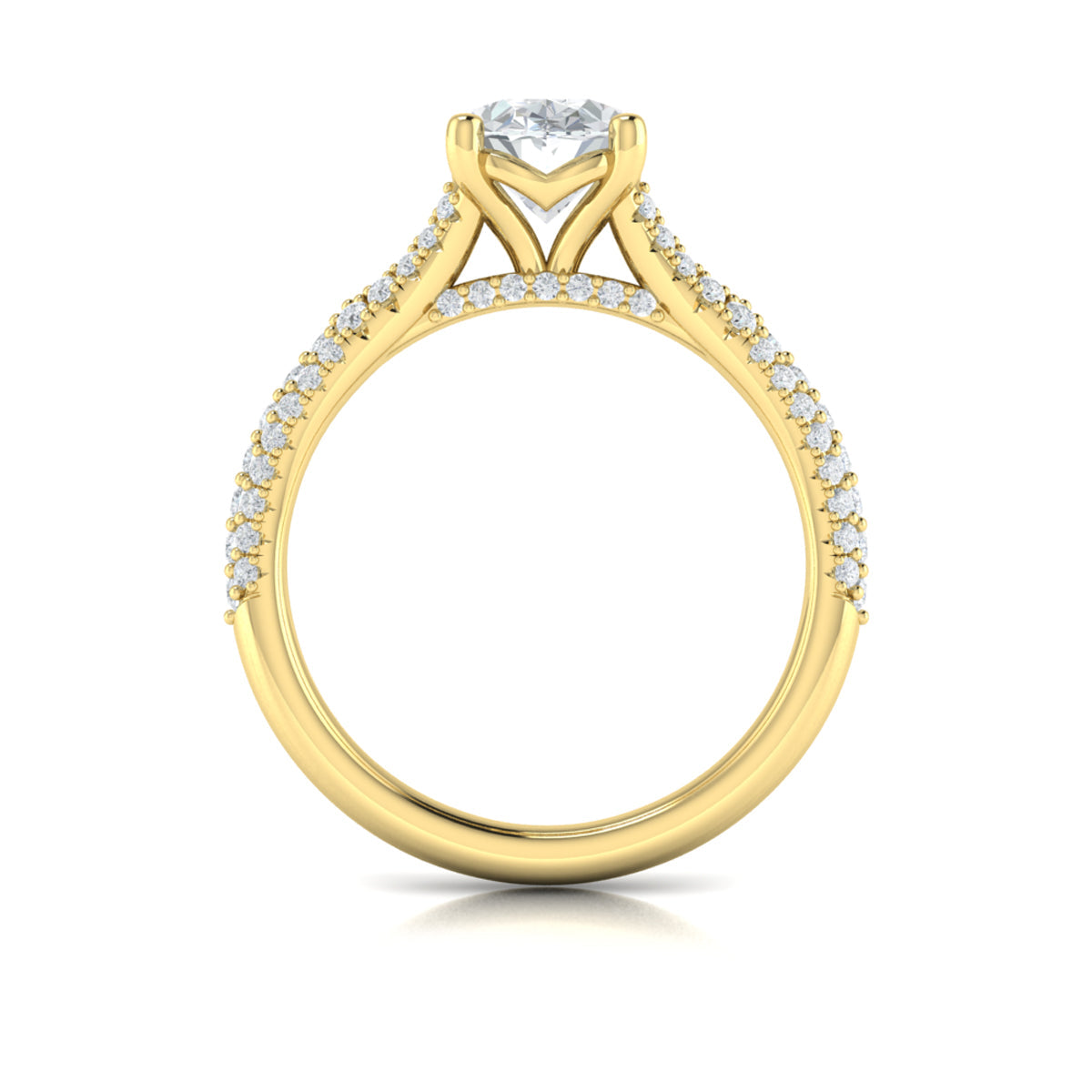 14kt Yellow Gold Oval Diamond Cathedral Split Shank Ring