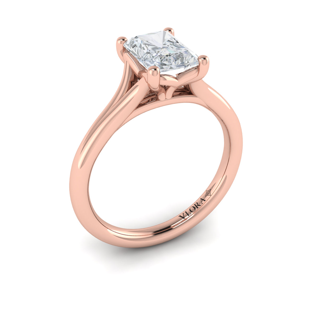 14kt Rose Gold Emerald Cut Split Shank Engagement Ring