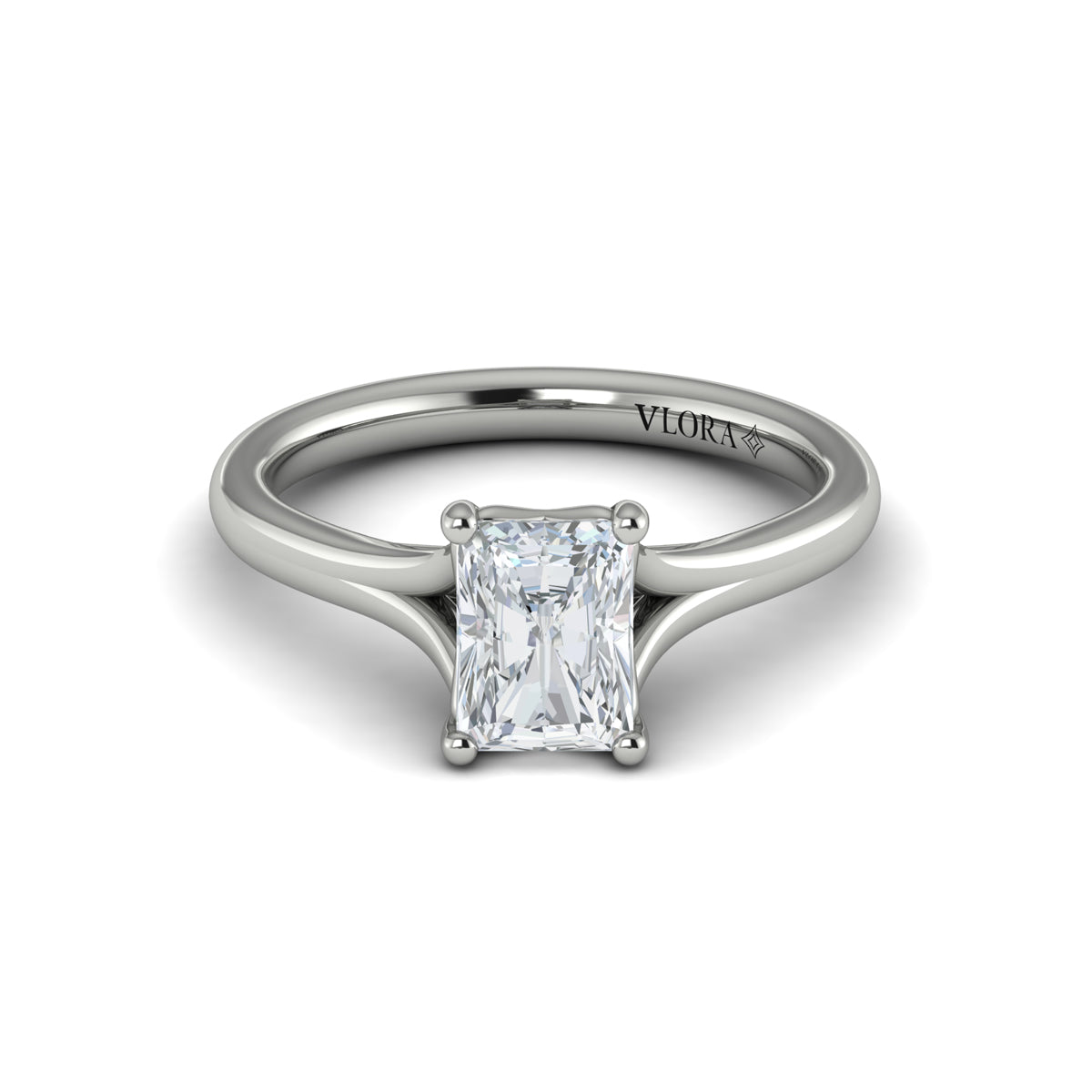 14K White Gold Emerald Cut Split Shank Engagement Ring