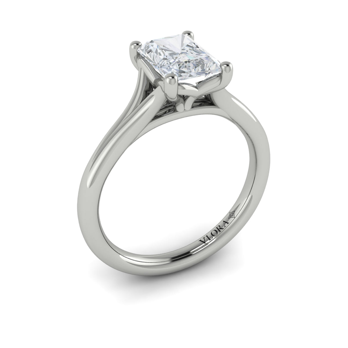14K White Gold Emerald Cut Split Shank Engagement Ring