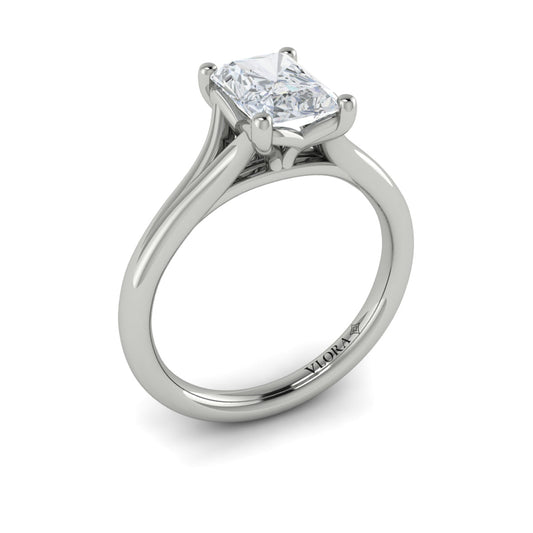 14K White Gold Emerald Cut Split Shank Engagement Ring