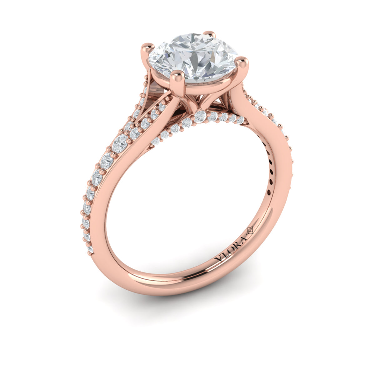 14kt Rose Gold Diamond Split Shank Engagement Ring