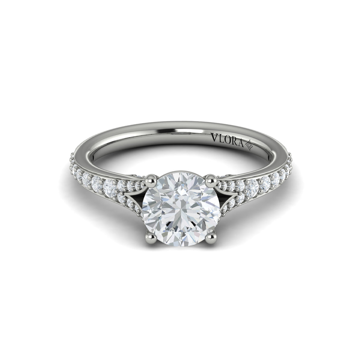 14K White Gold Diamond Split Shank Engagement Ring