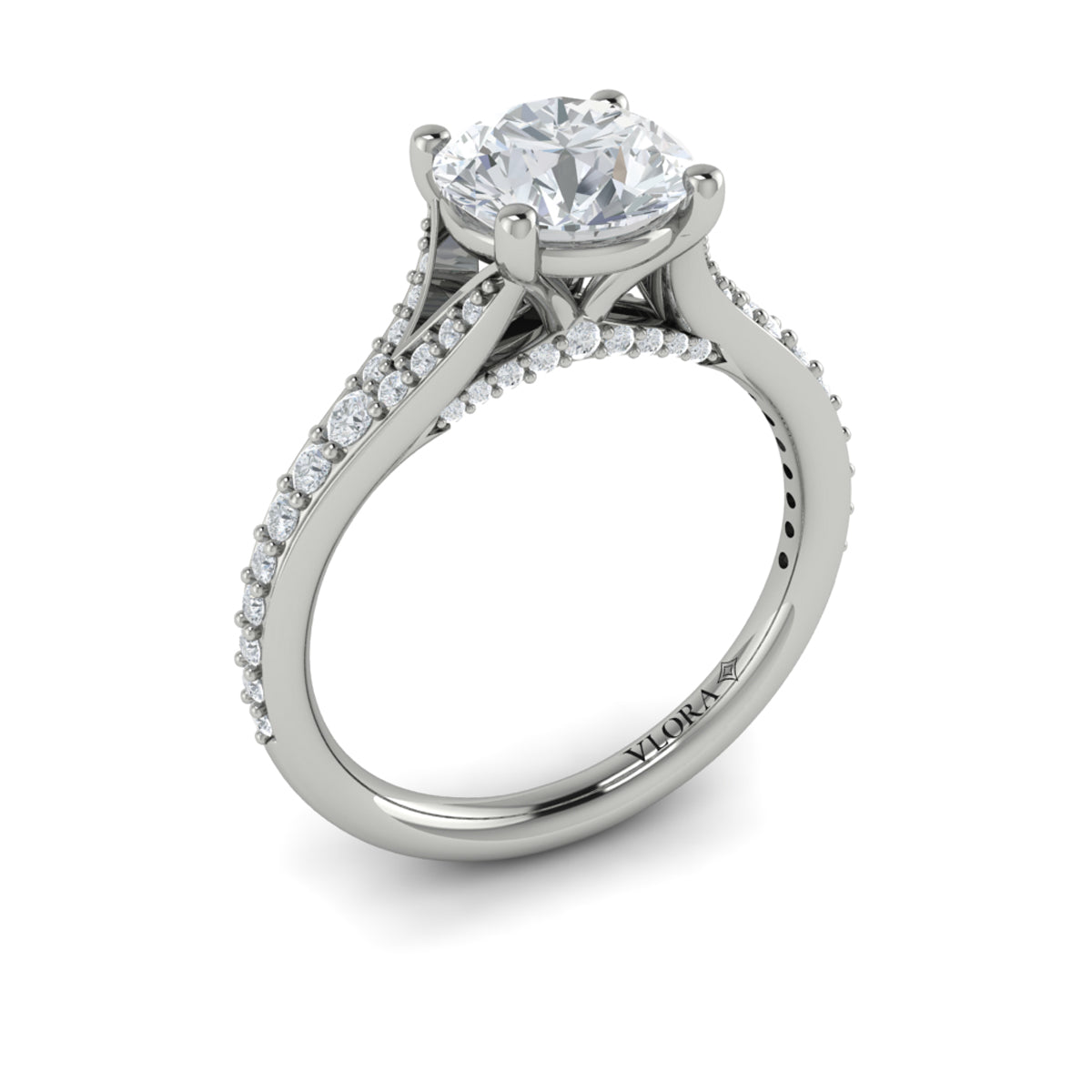 14K White Gold Diamond Split Shank Engagement Ring