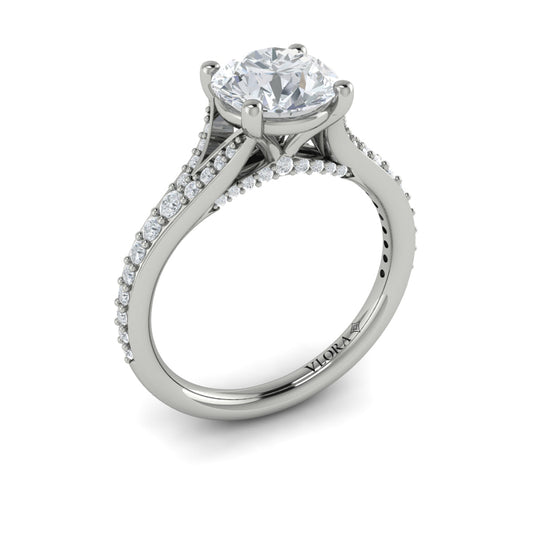 14K White Gold Diamond Split Shank Engagement Ring