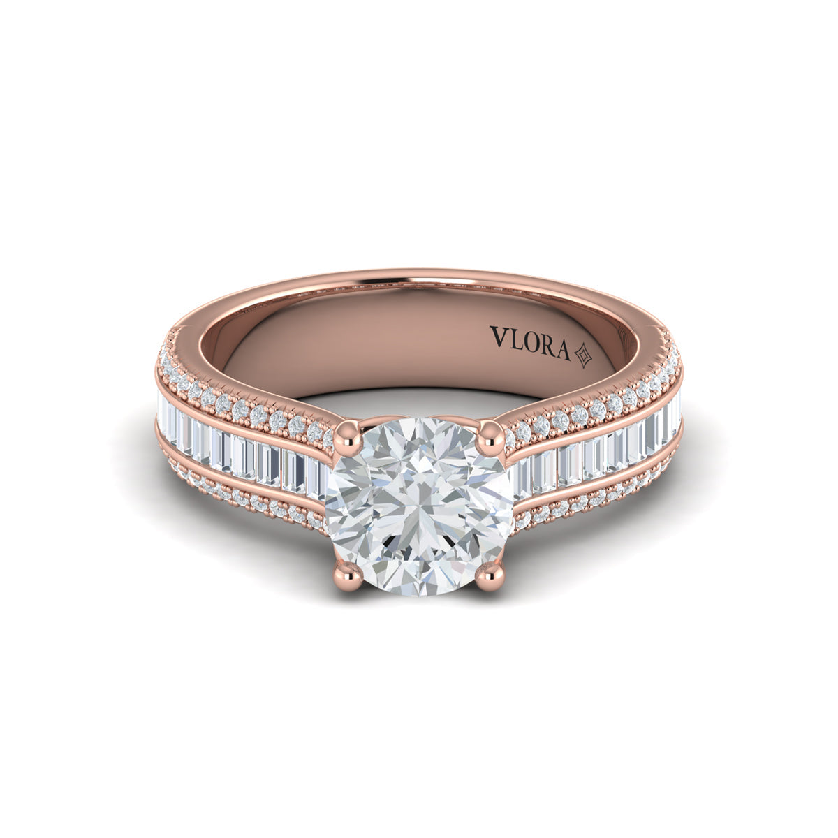 18kt Rose Gold Round Diamond Cathedral Engagement Ring