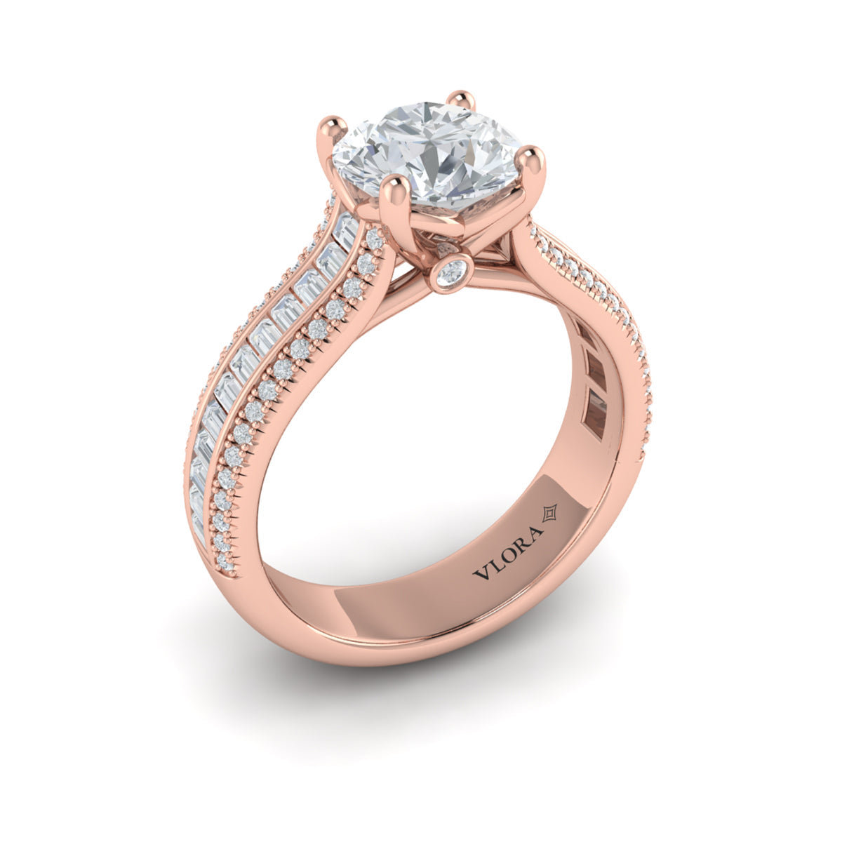 18kt Rose Gold Round Diamond Cathedral Engagement Ring