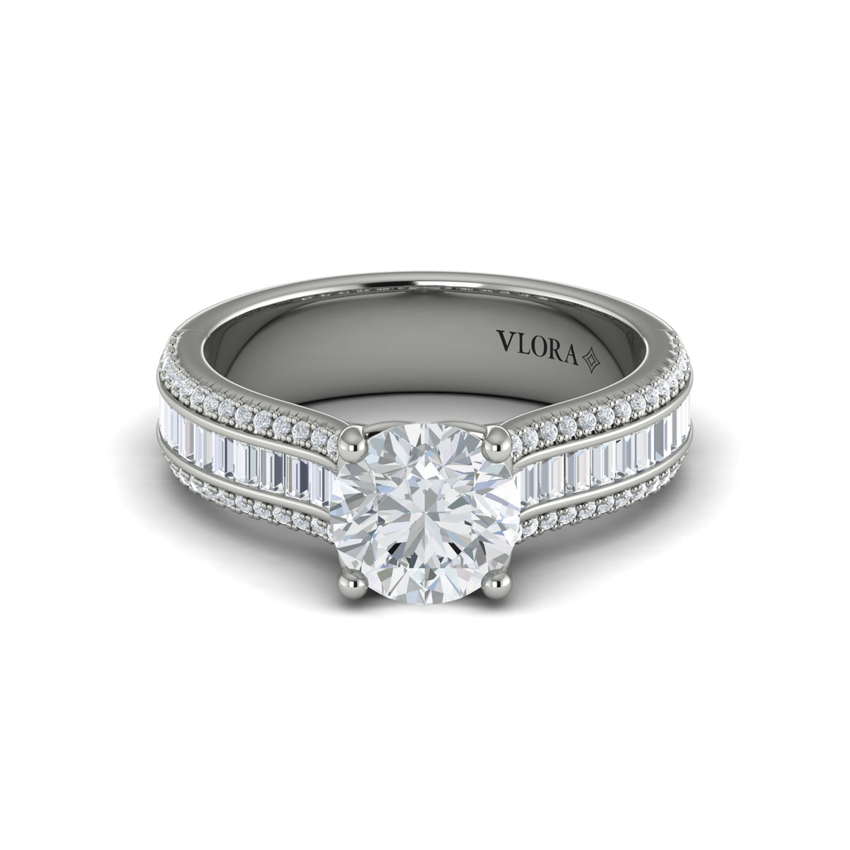 14K White Gold Round Diamond Cathedral Engagement Ring