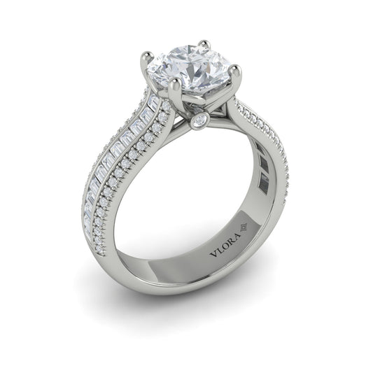 14K White Gold Round Diamond Cathedral Engagement Ring