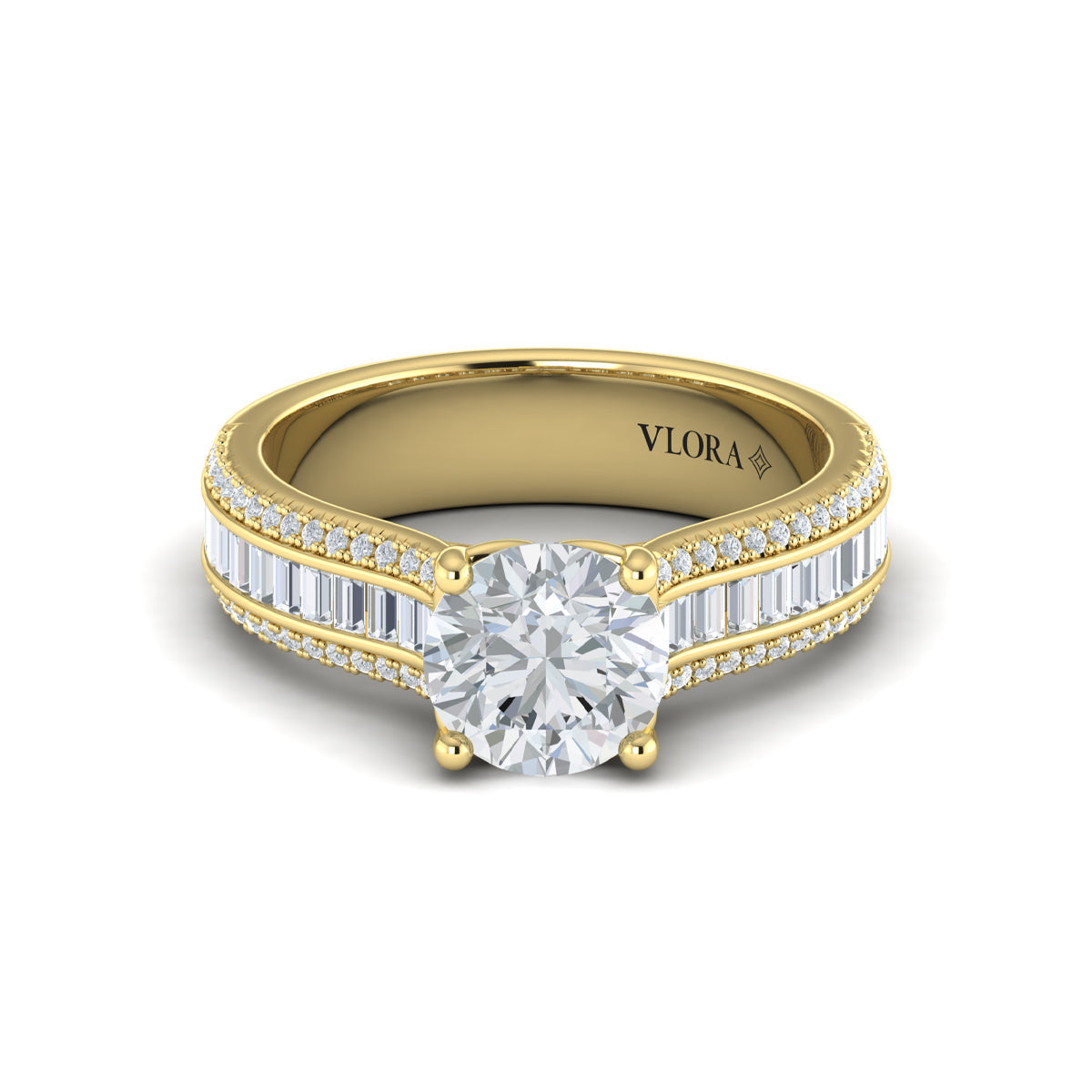14kt Yellow Gold Round Diamond Cathedral Engagement Ring