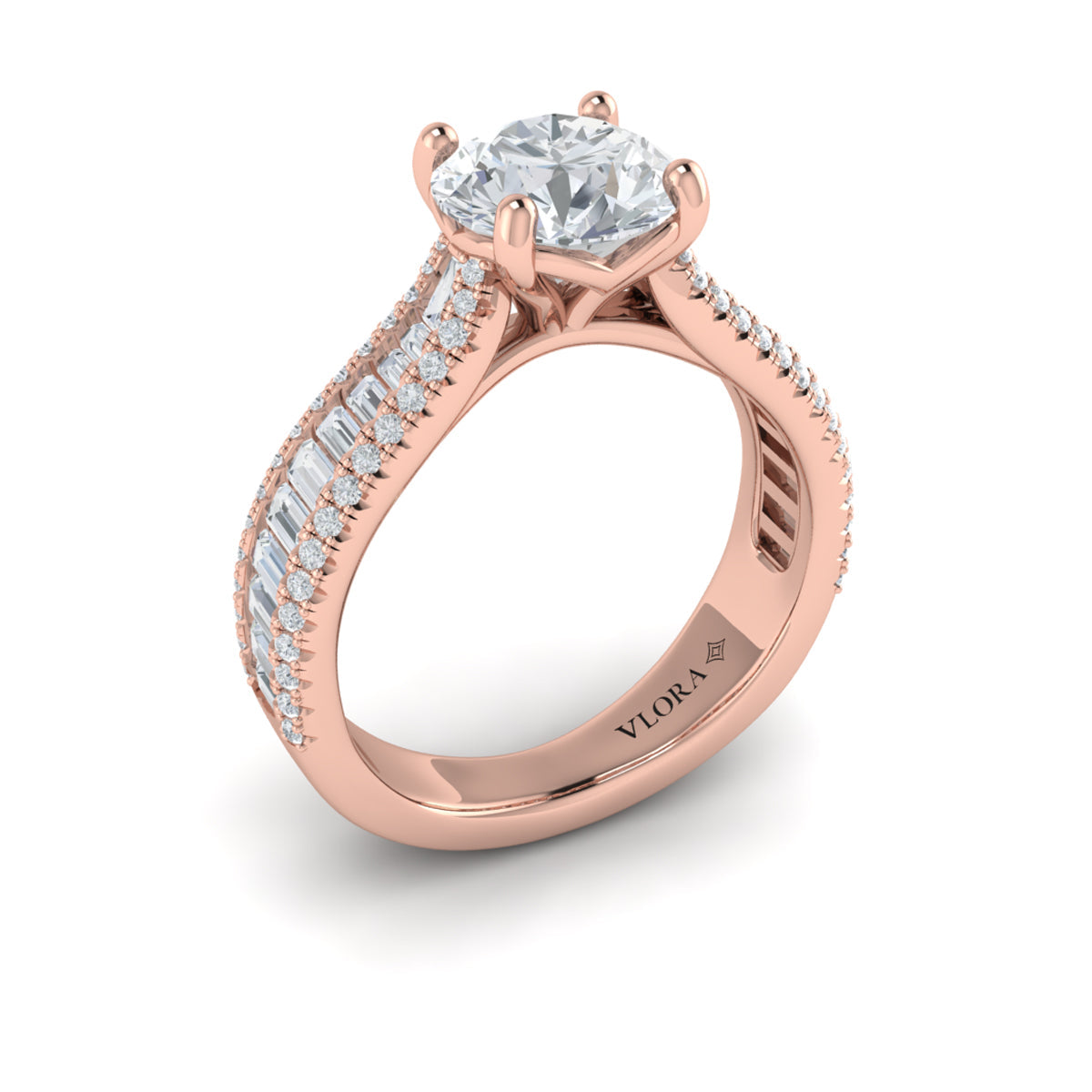 14kt Rose Gold Round Diamond Symphony Engagement Ring