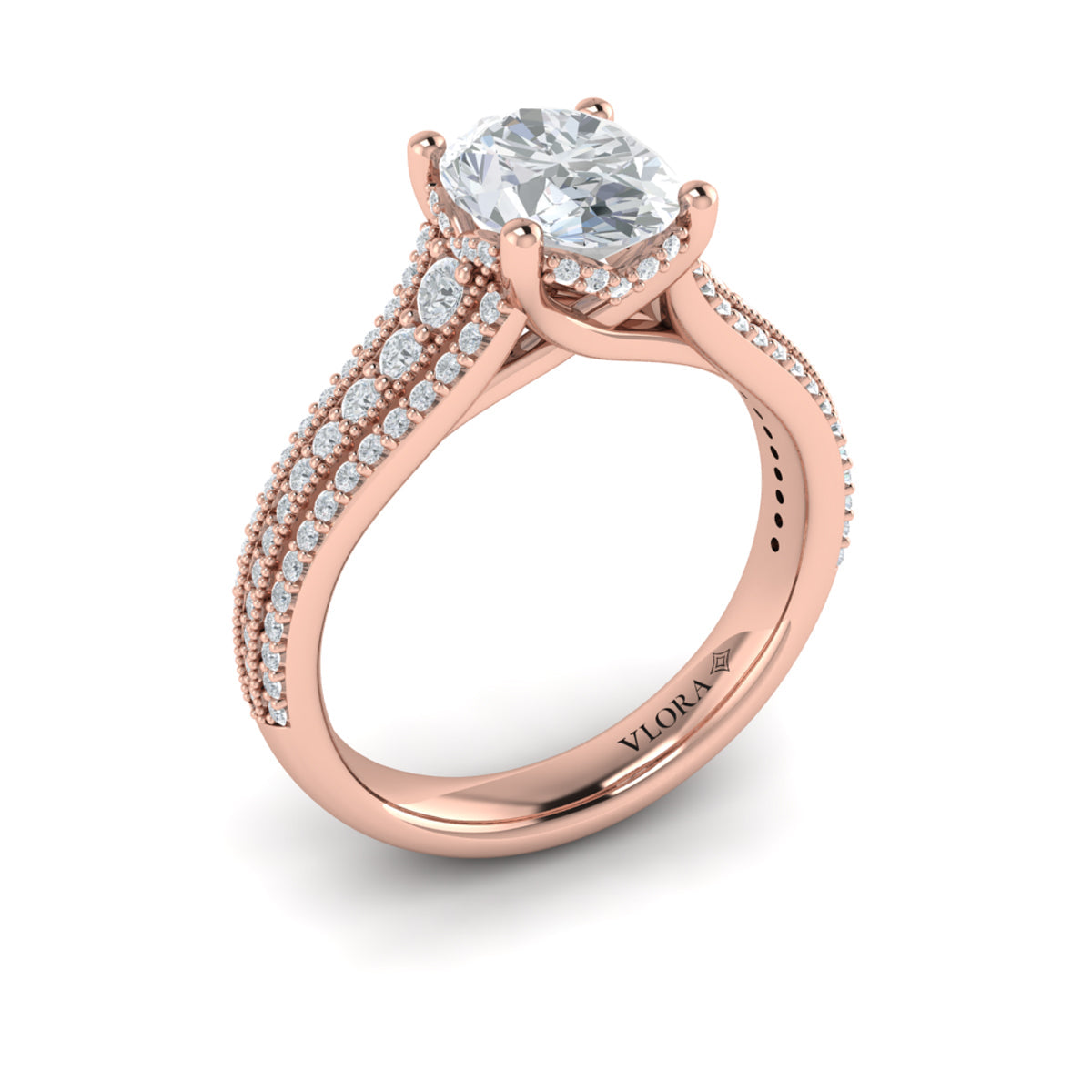 14kt Rose Gold Oval Diamond Vintage Engagement Ring