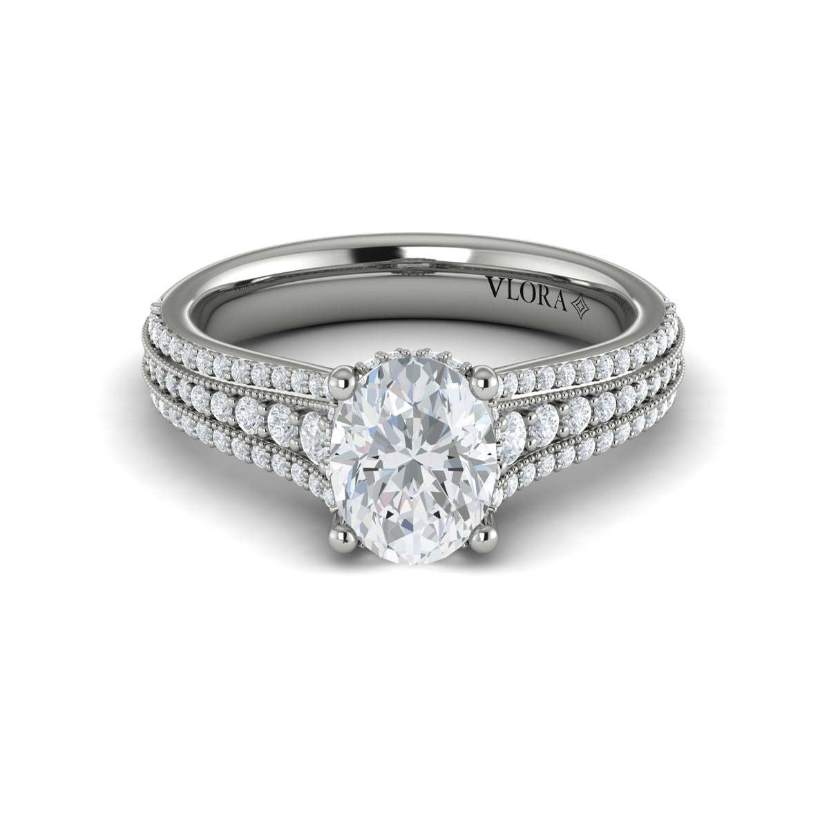 14K White Gold Oval Diamond Vintage Engagement Ring