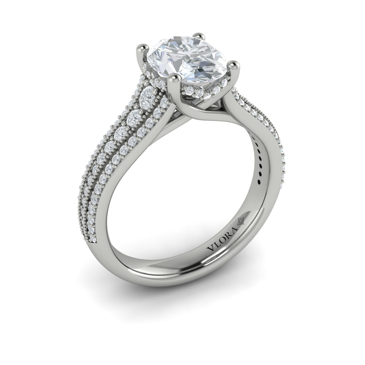 14K White Gold Oval Diamond Vintage Engagement Ring