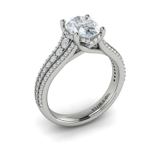 14K White Gold Oval Diamond Vintage Engagement Ring
