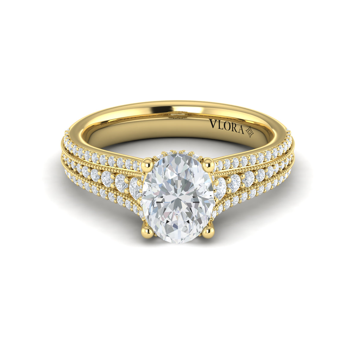 14kt Yellow Gold Oval Hidden Halo Diamond Ring