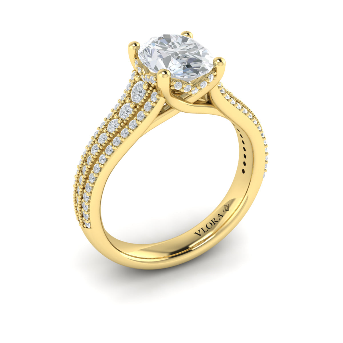 14kt Yellow Gold Oval Hidden Halo Diamond Ring