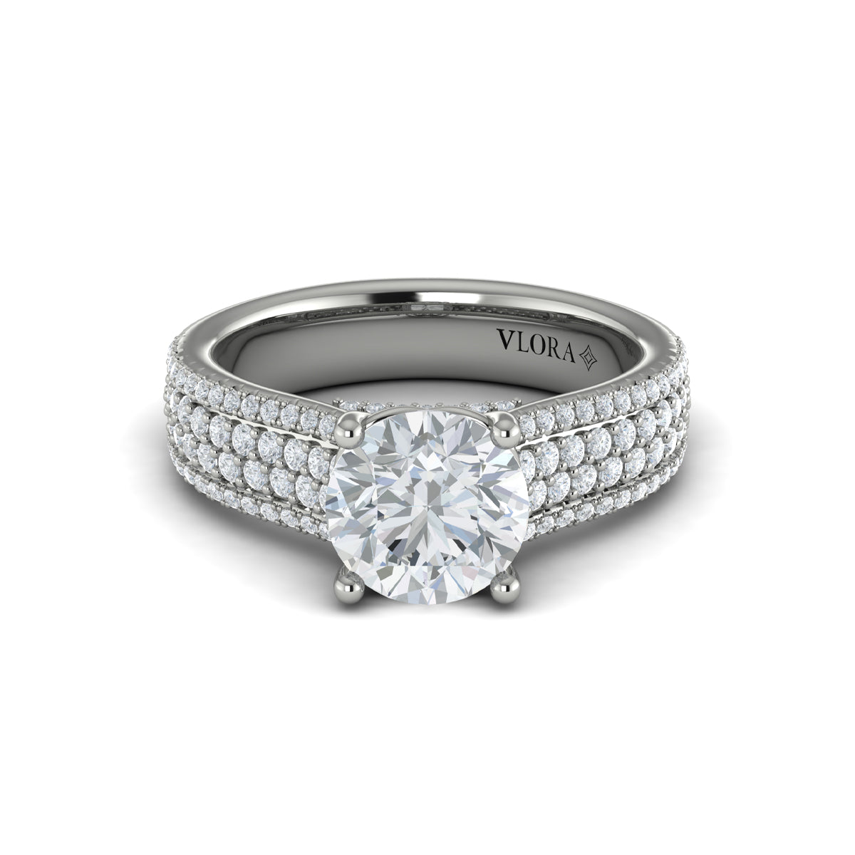 14K White Gold Multi-Row Cathedral Diamond Engagement Ring