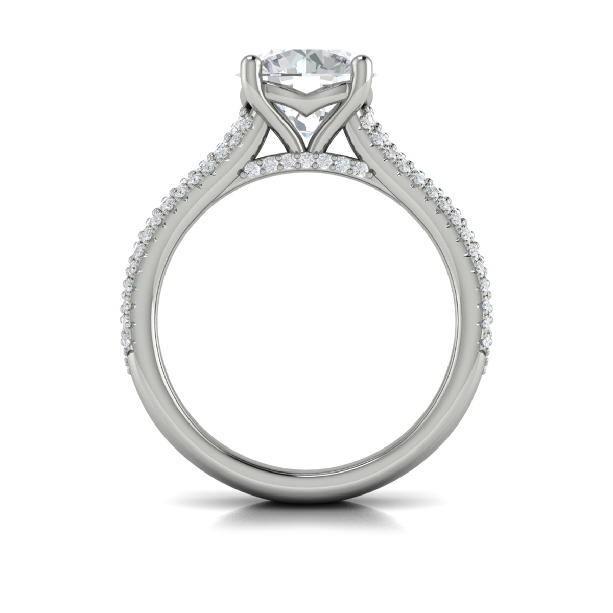 14K White Gold Multi-Row Cathedral Diamond Engagement Ring