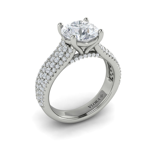 14K White Gold Multi-Row Cathedral Diamond Engagement Ring