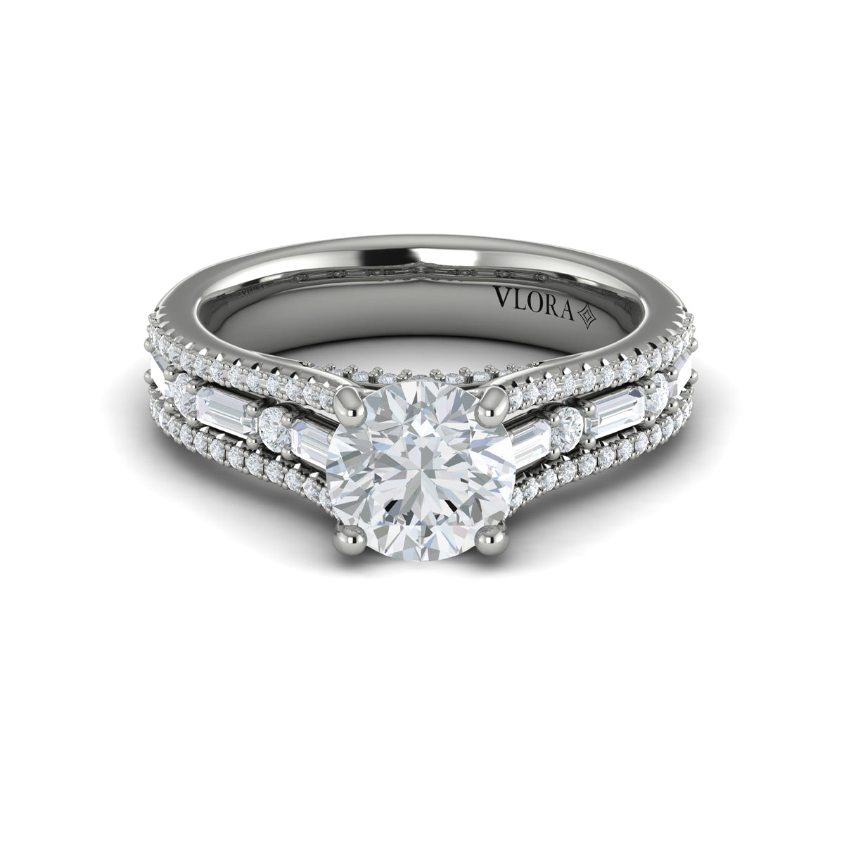 14K White Gold Multi-Row Round Diamond Engagement Ring