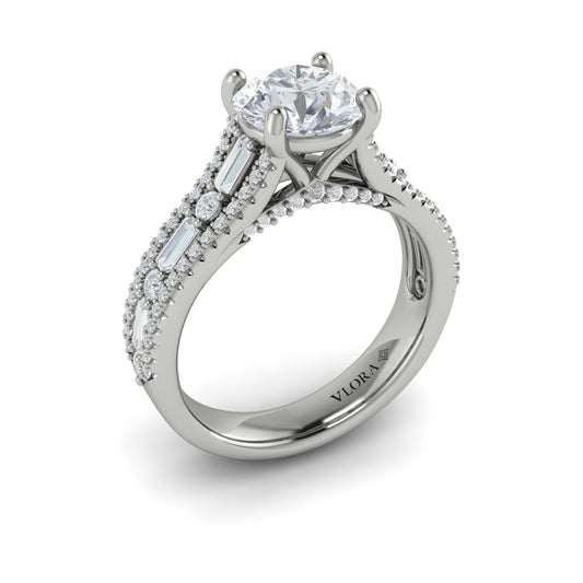 14K White Gold Multi-Row Round Diamond Engagement Ring