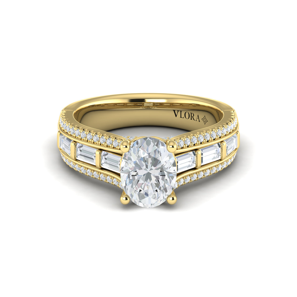 18kt Yellow Gold Intricate Oval Diamond Engagement Ring