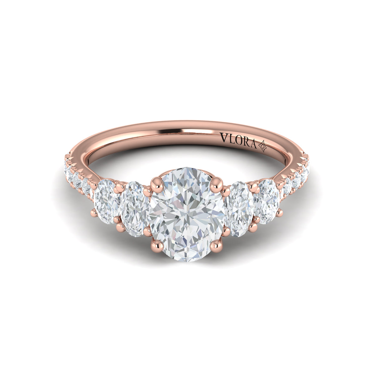 14kt Rose Gold Oval Diamond Five-Stone Engagement Ring