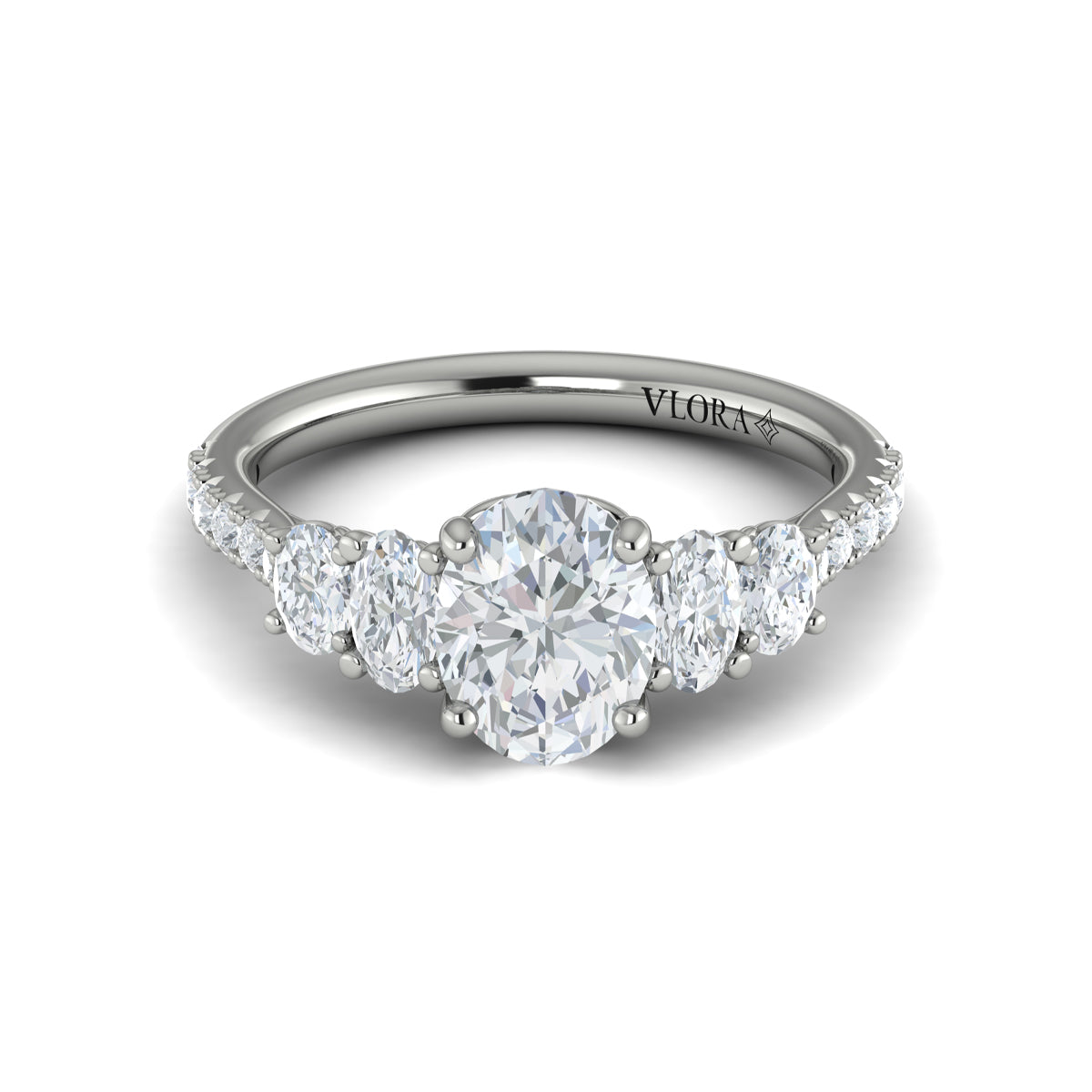 14K White Gold Five-Stone Oval Diamond Engagement Ring