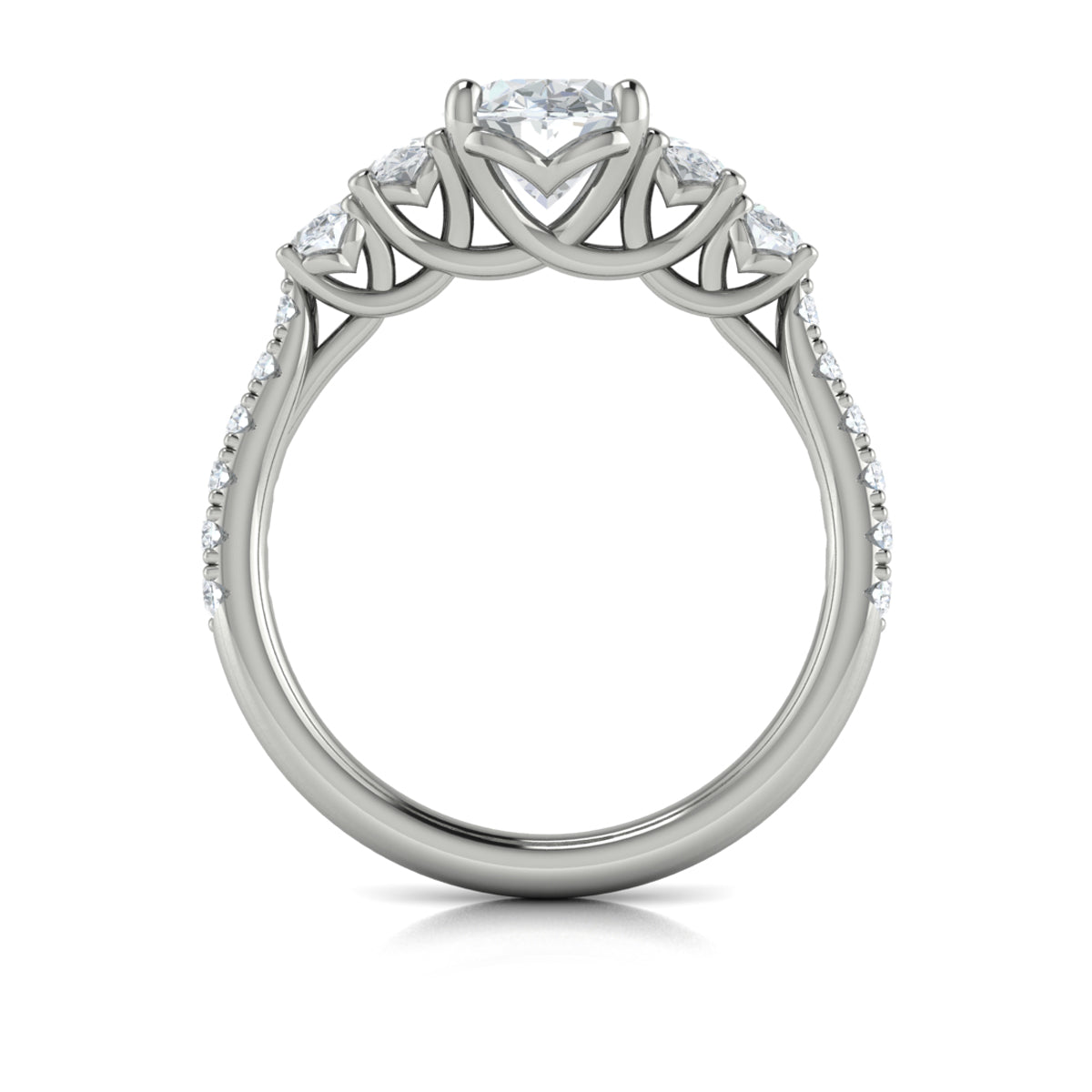 14K White Gold Five-Stone Oval Diamond Engagement Ring