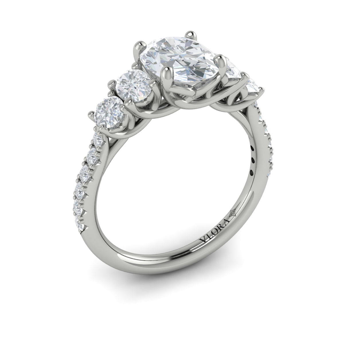 14K White Gold Five-Stone Oval Diamond Engagement Ring