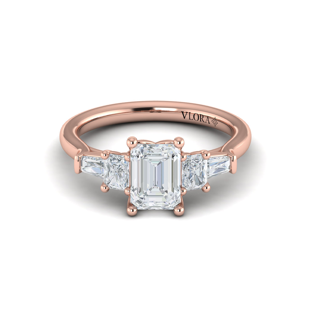 18kt Rose Gold Emerald Cut Five-Stone Engagement Ring