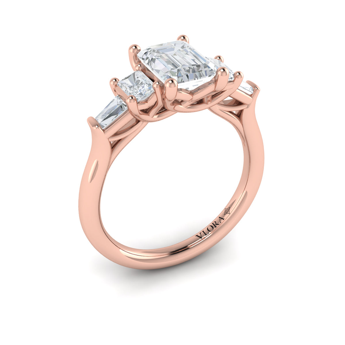18kt Rose Gold Emerald Cut Five-Stone Engagement Ring