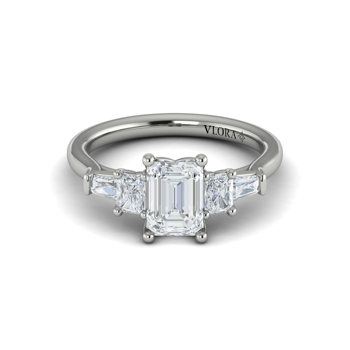 14K White Gold Emerald Cut Five-Stone Engagement Ring