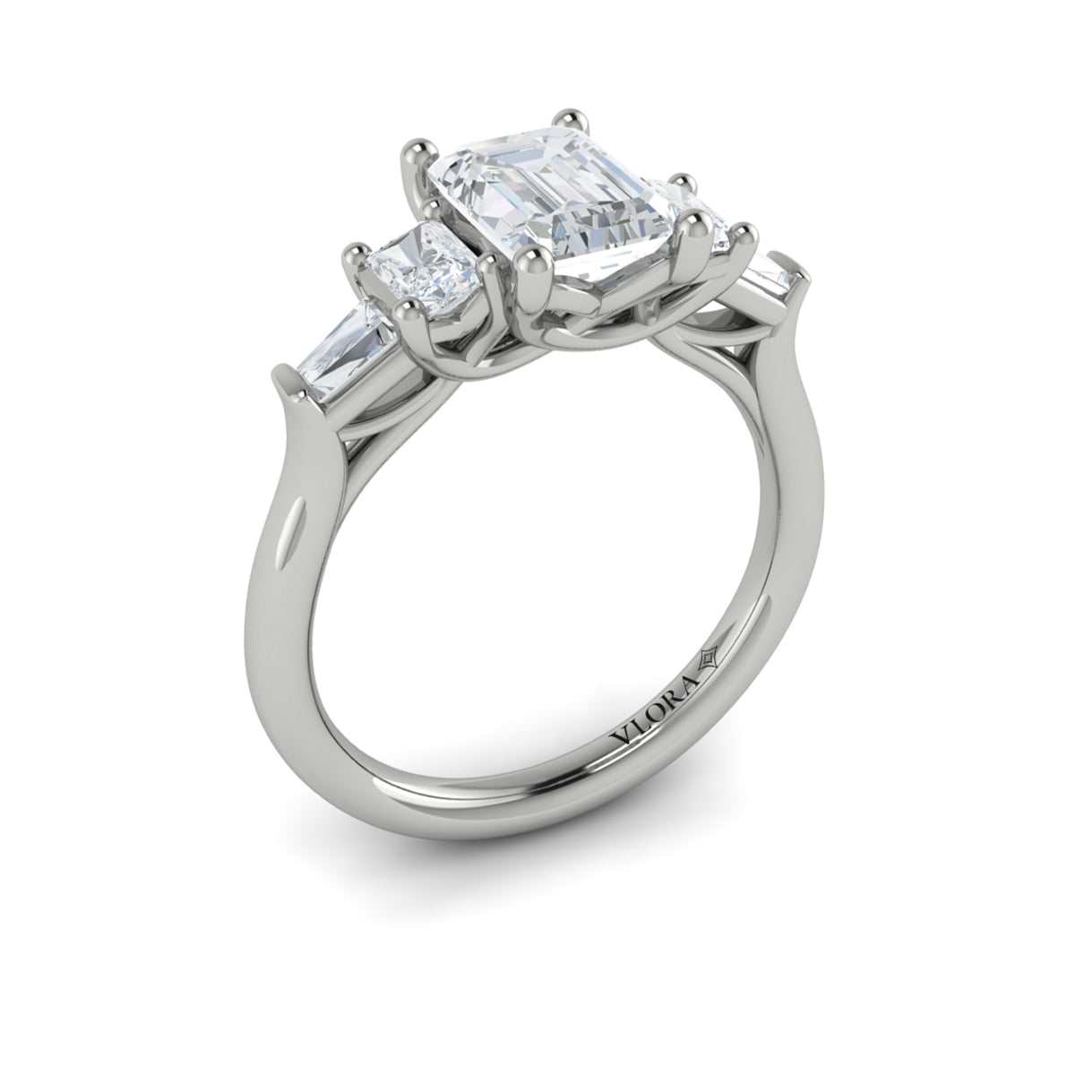14K White Gold Emerald Cut Five-Stone Engagement Ring