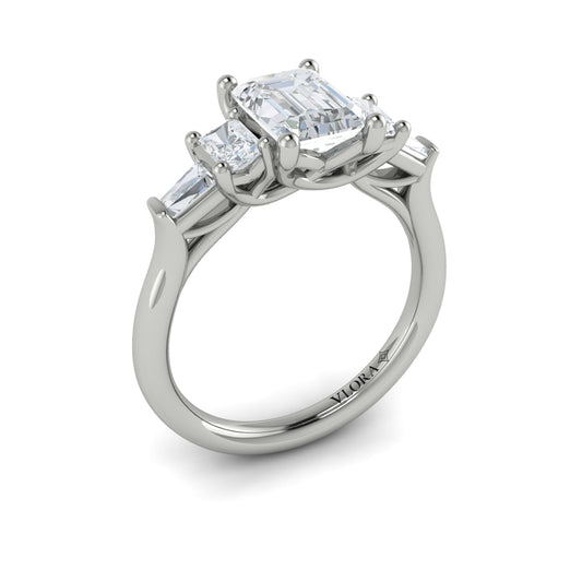 14K White Gold Emerald Cut Five-Stone Engagement Ring
